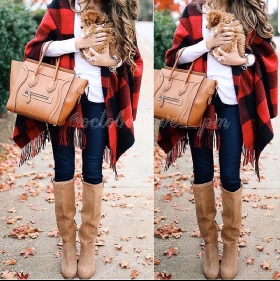 BLACK & RED PONCHO - Picture 2 of 3